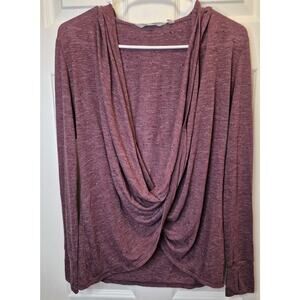 Athleta Womens Twist Front Plunge Hooded Pullover Top Burgundy Size XSmall